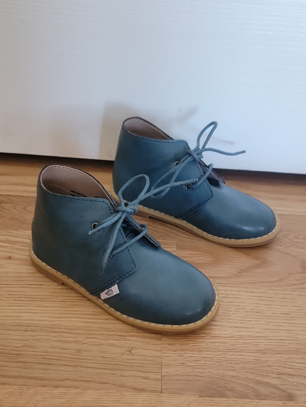 MONKEY FEET Kids Blue Leather Lace-Up Ankle Boots Shoes Age 3 4 Years